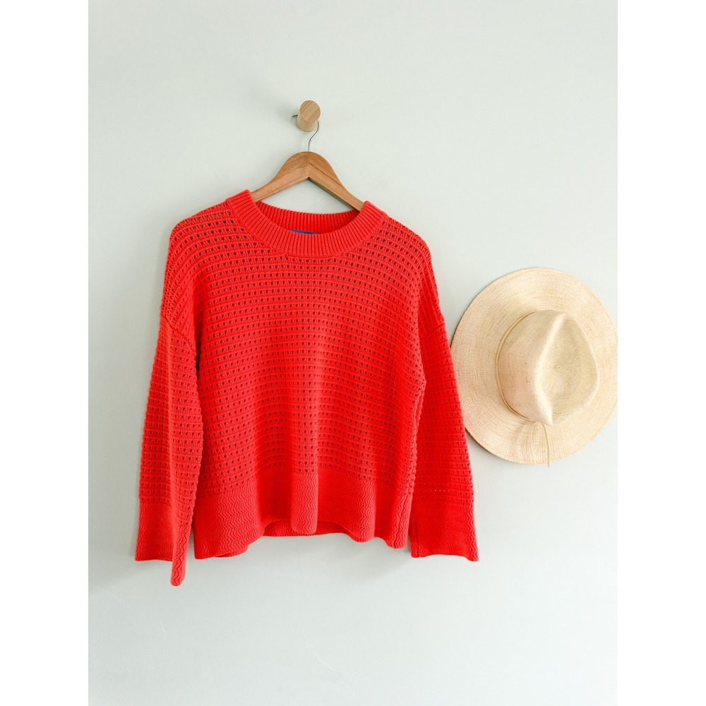 Alice Walk | Cotton Cashmere Crochet Pullover Sweater Papaya | Sz XS - Picture 2 of 10